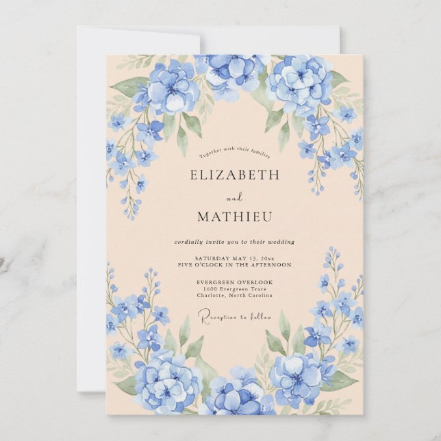 Convites Casamento Pintado com Hortênsia Azul (Frente)