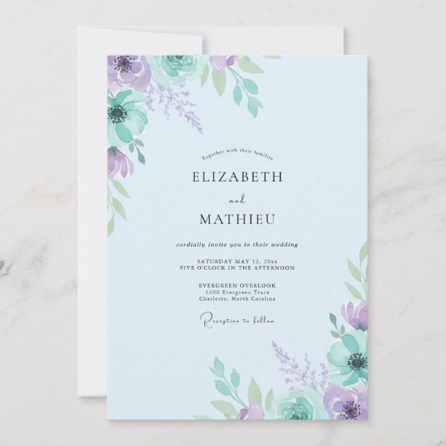 Convites Casamento Pintado com Lavanda e Hortelã (Frente)