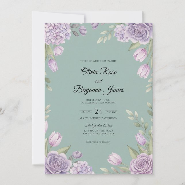 Convites Casamento Pintado com Lavanda Espuma do Mar (Frente)