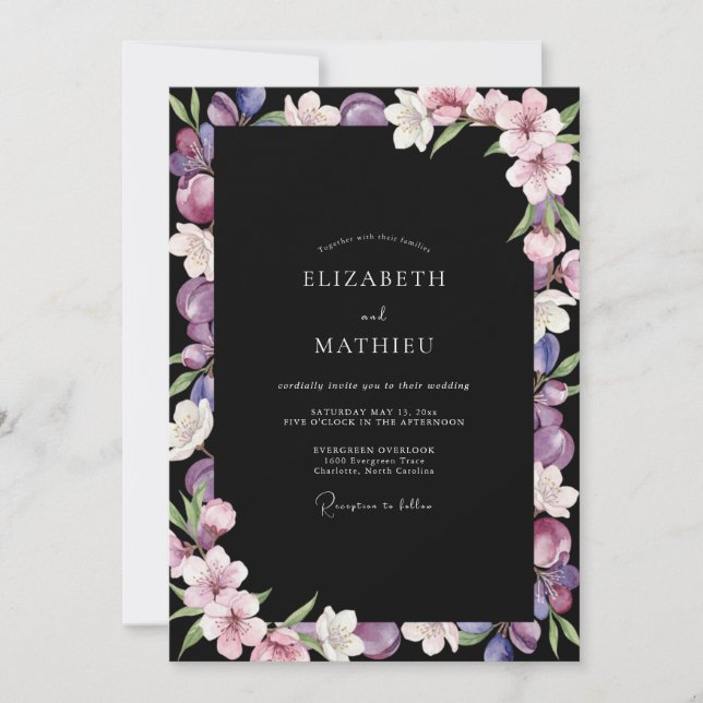 Convites Casamento Pintado com Lavanda Preta (Frente)