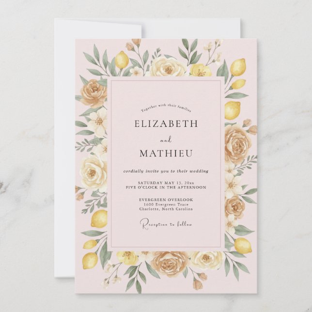 Convites Casamento Pintado com Limão Amarelo (Frente)