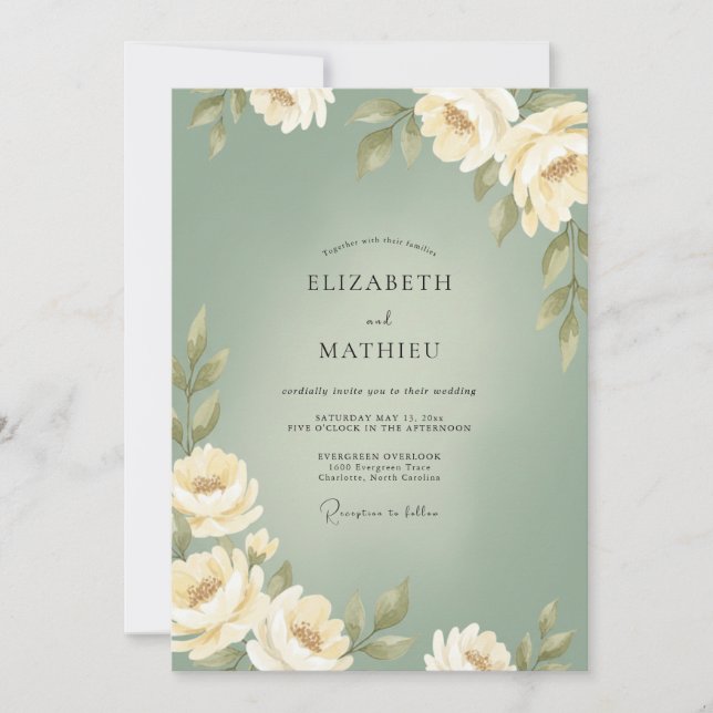 Convites Casamento Pintado com Musgo de Marfim (Frente)