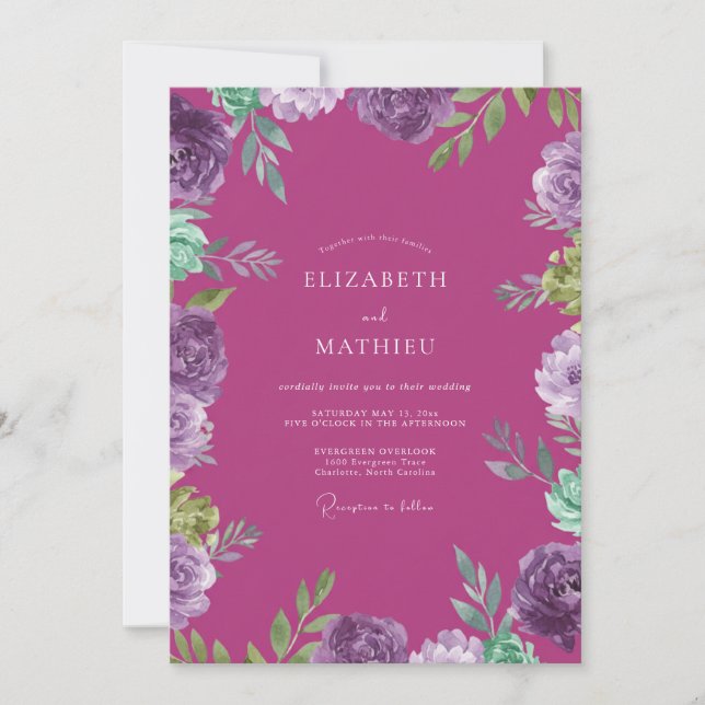 Convites Casamento Pintado com Orquídea Magenta (Frente)