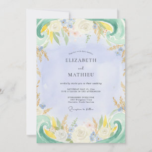 Convites Casamento Pintado com Periwinkle Rústico e Limão