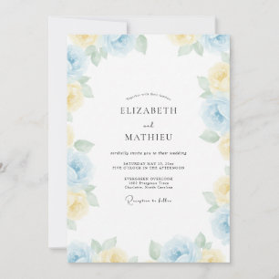 Convites Casamento Pintado com Primrose Azul-Celeste