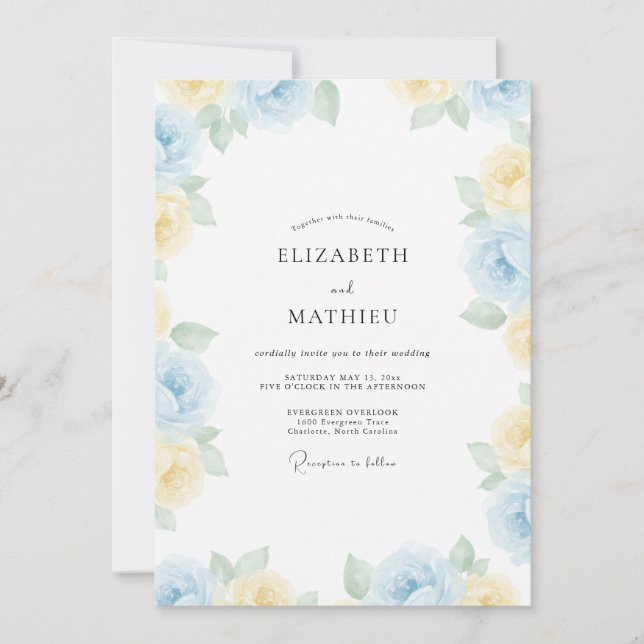 Convites Casamento Pintado com Primrose Azul-Celeste (Frente)