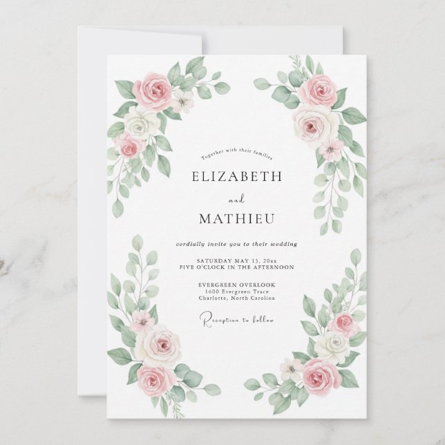Convites Casamento Pintado com Rosa Bege (Frente)