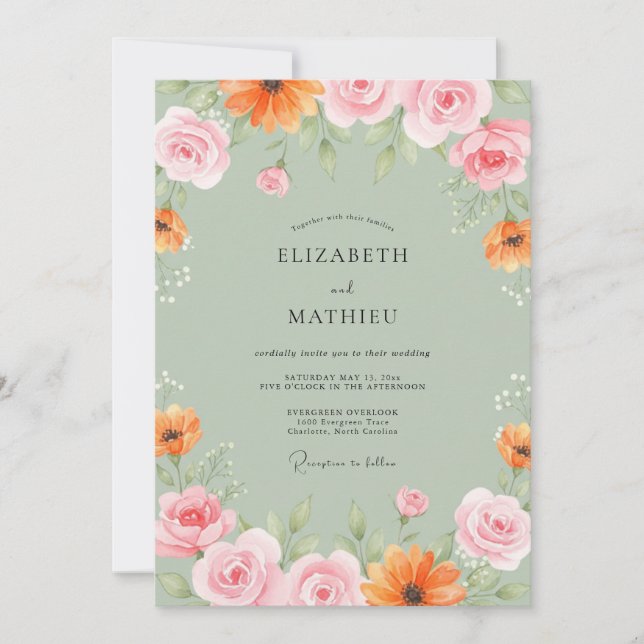 Convites Casamento Pintado com Soft Peach Mint (Frente)