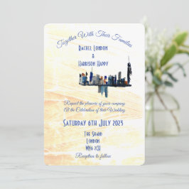 Convites Casamento Pintado com Tinta Abstrato da Cityscape