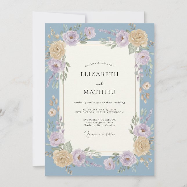 Convites Casamento Pintado com Tinta Lilás Periwinkle (Frente)