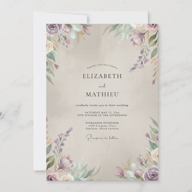 Convites Casamento Pintado com Violeta Champanhe (Frente)