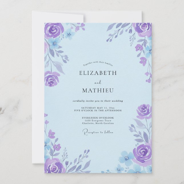 Convites Casamento Pintado com Violeta Índigo Moderno (Frente)