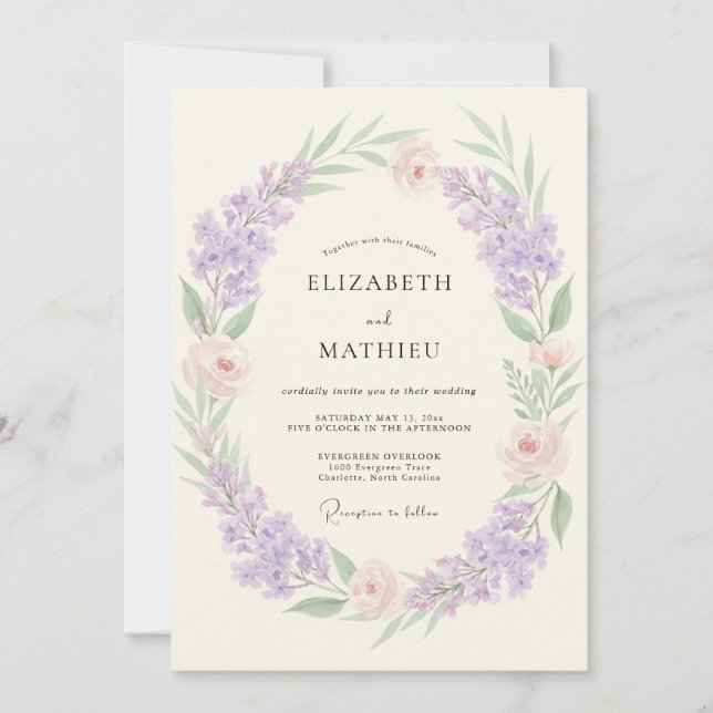 Convites Casamento Pintado com Violeta Lavanda (Frente)
