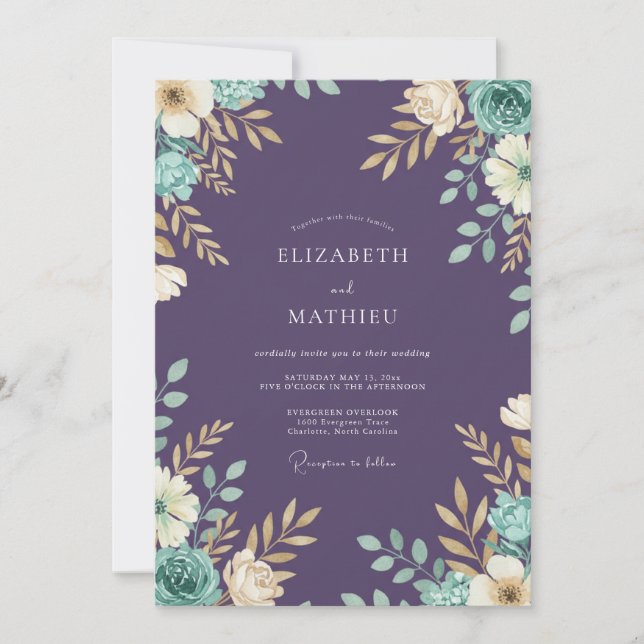 Convites Casamento Pintado com Violeta Meadow Mint (Frente)