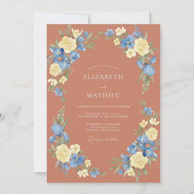 Convites Casamento Pintado Copper Periwinkle (Frente)