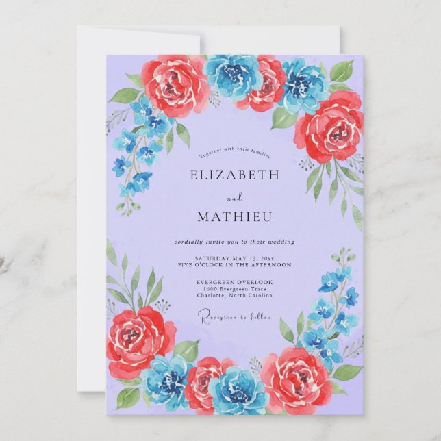 Convites Casamento Pintado Coral Azul (Frente)