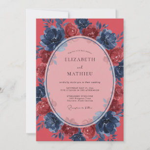 Convites Casamento Pintado Coral Índigo
