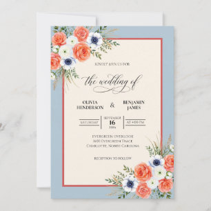 Convites Casamento Pintado Coral Navy