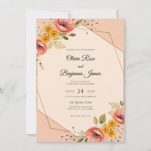 Convites Casamento Pintado Coral Poppy