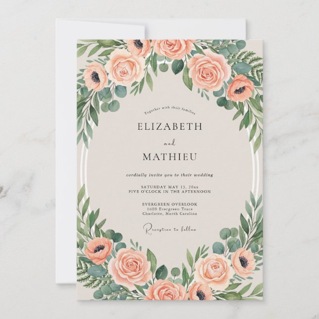 Convites Casamento Pintado Coral Sage (Frente)