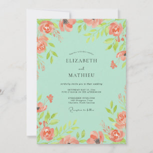 Convites Casamento Pintado Coral Suave Marinho