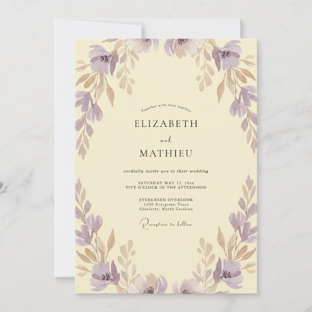 Convites Casamento Pintado Creme Mauve (Frente)