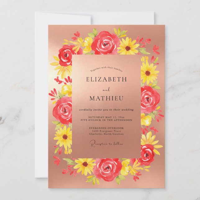 Convites Casamento Pintado de Amarelo Coral (Frente)