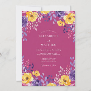 Convites Casamento Pintado de Amarelo Magenta Dourado