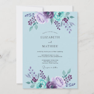 Convites Casamento Pintado de Amethyst e Periwinkle