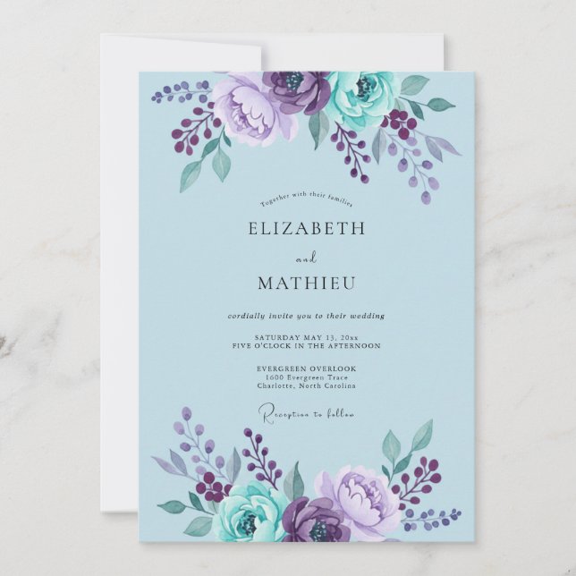 Convites Casamento Pintado de Amethyst e Periwinkle (Frente)