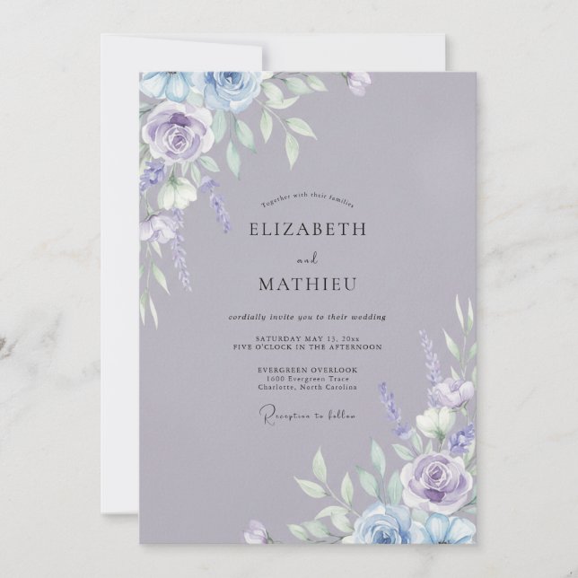 Convites Casamento Pintado de Ardósia e Periwinkle (Frente)