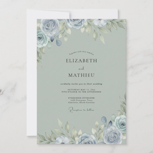 Convites Casamento Pintado de Azul Aço (Frente)