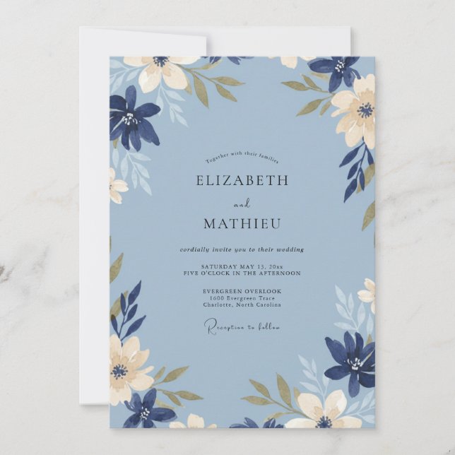 Convites Casamento Pintado de Azul Aço Marinho (Frente)