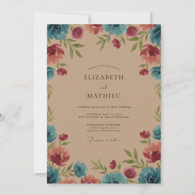 Convites Casamento Pintado de Azul-celeste Magenta (Frente)