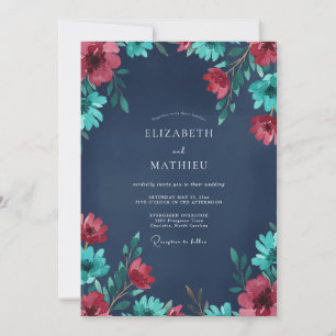 Convites Casamento Pintado de Carmesim e Azul-Teal