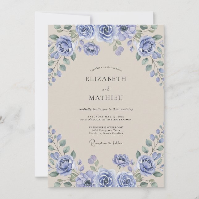 Convites Casamento Pintado de Champanhe e Periwinkle (Frente)