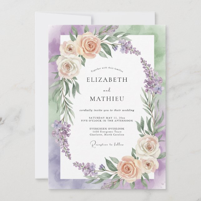 Convites Casamento Pintado de Champanhe Lilás (Frente)