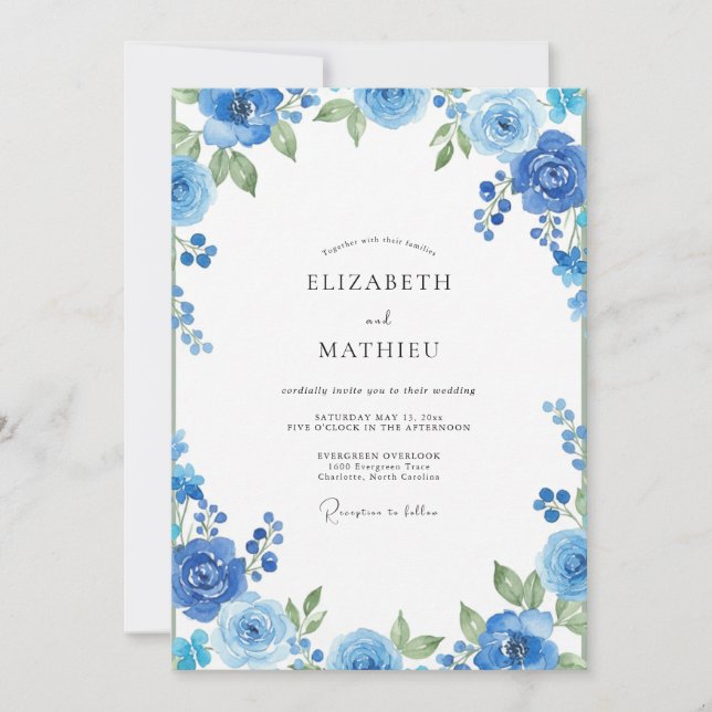 Convites Casamento Pintado de Cobalto e Azul-Celeste (Frente)