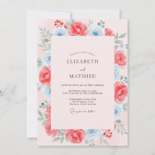 Convites Casamento Pintado de Coral Azul Quente