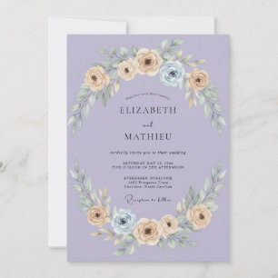 Convites Casamento Pintado de Creme Azul-Pervinca