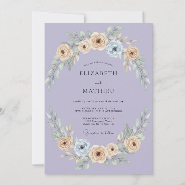 Convites Casamento Pintado de Creme Azul-Pervinca (Frente)