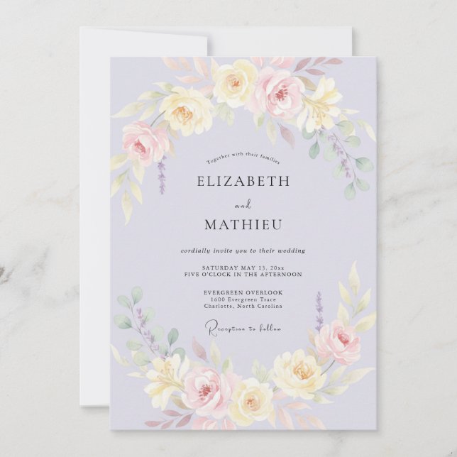 Convites Casamento Pintado de Creme Lilás (Frente)