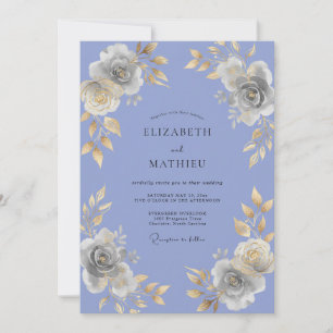 Convites Casamento Pintado de Dourado e Periwinkle