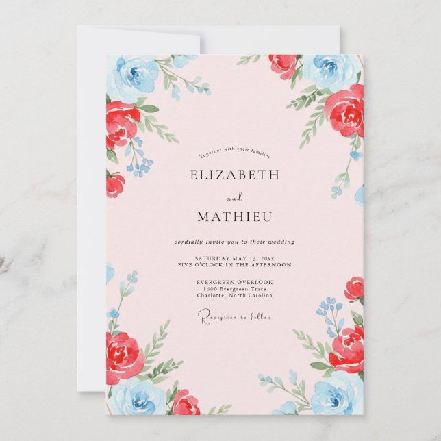 Convites Casamento Pintado de Escarlate e Cerúleo (Frente)
