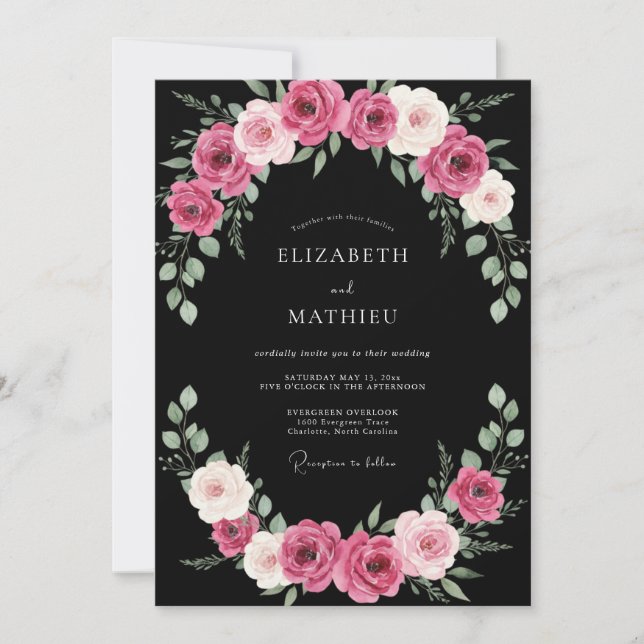 Convites Casamento Pintado de Fuchsia Preto (Frente)