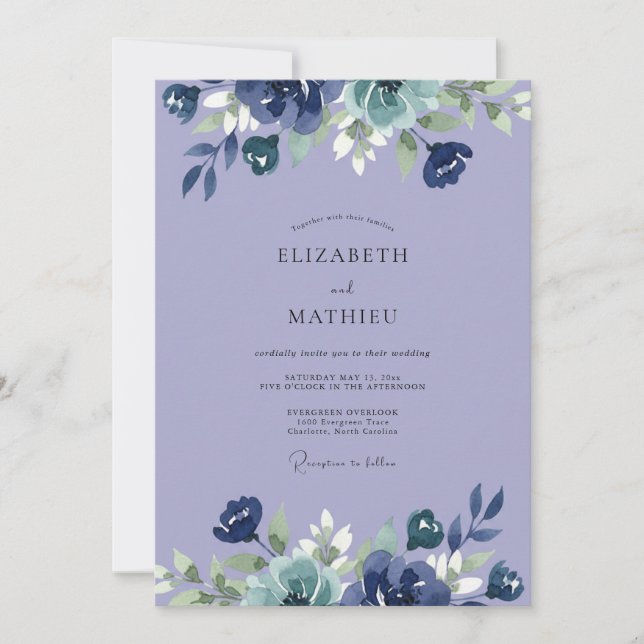 Convites Casamento Pintado de Índigo e Periwinkle (Frente)