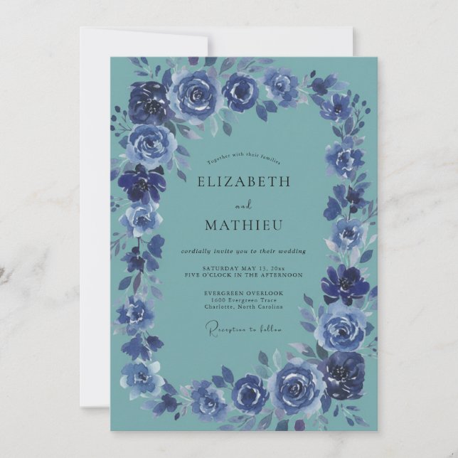 Convites Casamento Pintado de Índigo Teal (Frente)