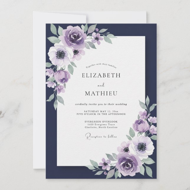 Convites Casamento Pintado de Índigo Violeta (Frente)
