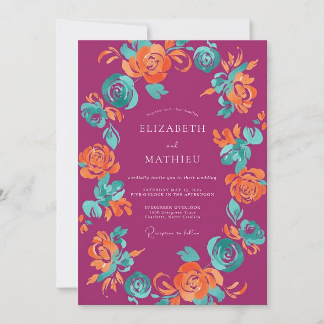 Convites Casamento Pintado de Laranja Magenta (Frente)