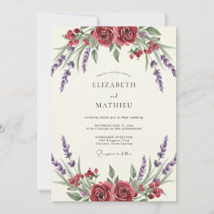 Convites Casamento Pintado de Lavanda Carmesim
